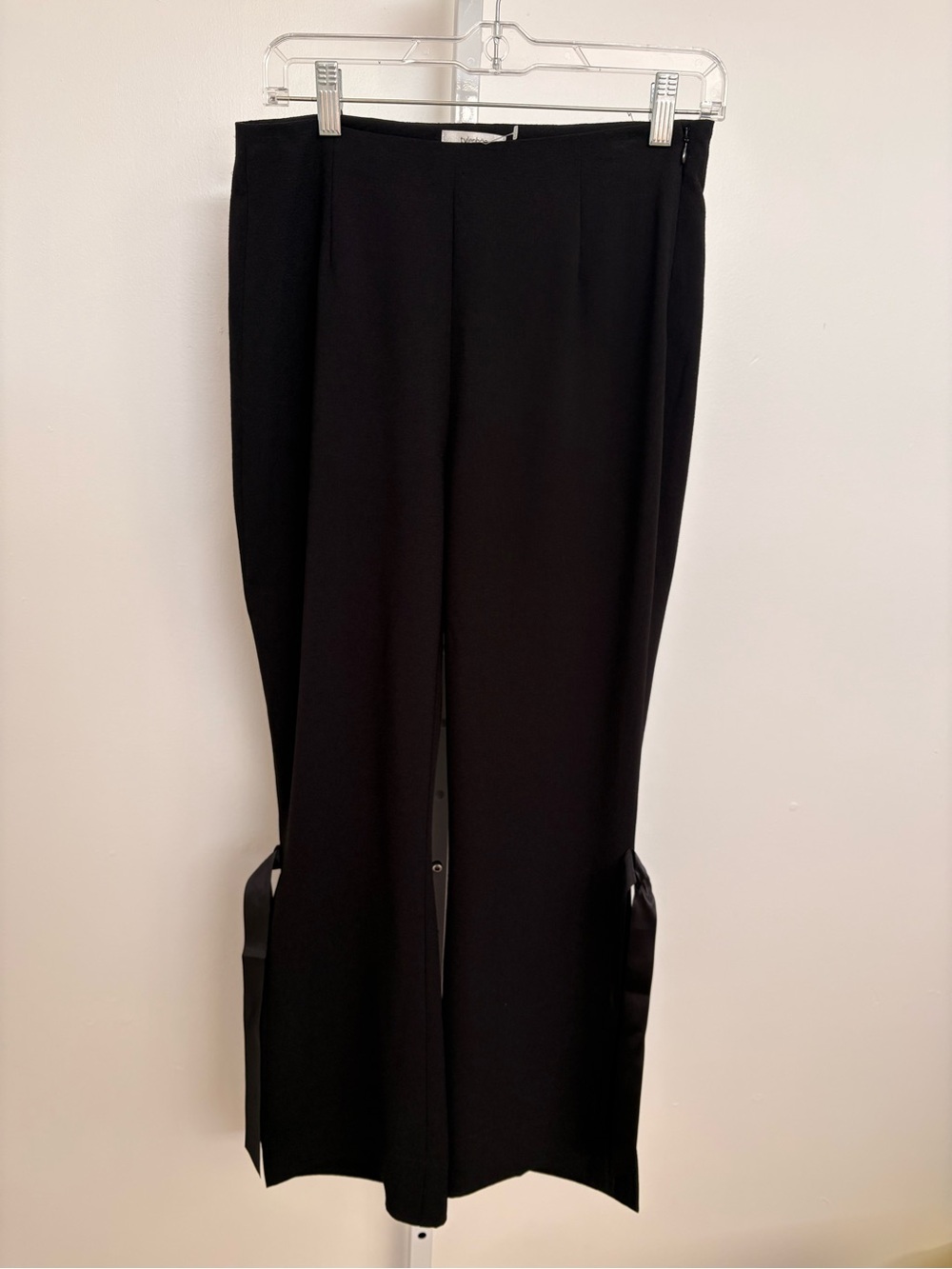 Tyler Boe Black Wide-Leg Pants with Side Tie Slits and Front Seam